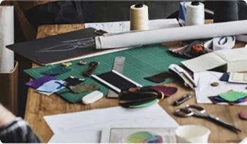 a table with tools and a box