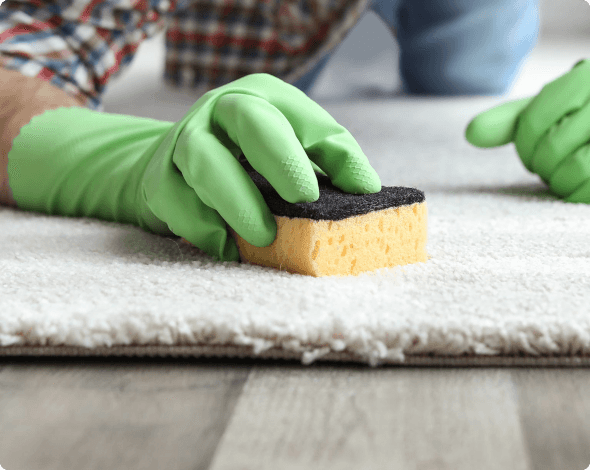 a person using a sponge to clean a carpet